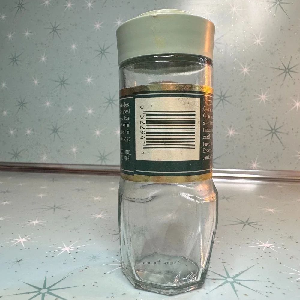 Vintage McCormick Ground Cumin Comino Jar Green Label and Lid Glass Spice Bottle
